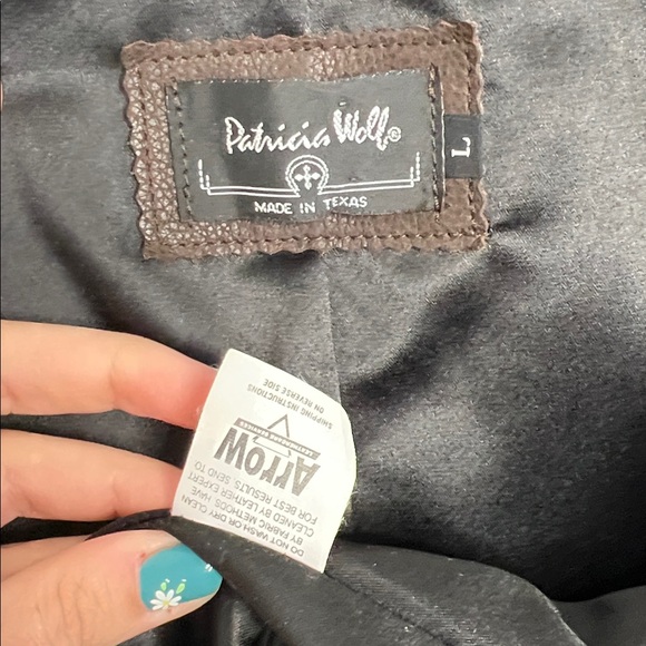 Patricia Wolf brown leather horses jacket turquoise stone details women’s large - Picture 9 of 12